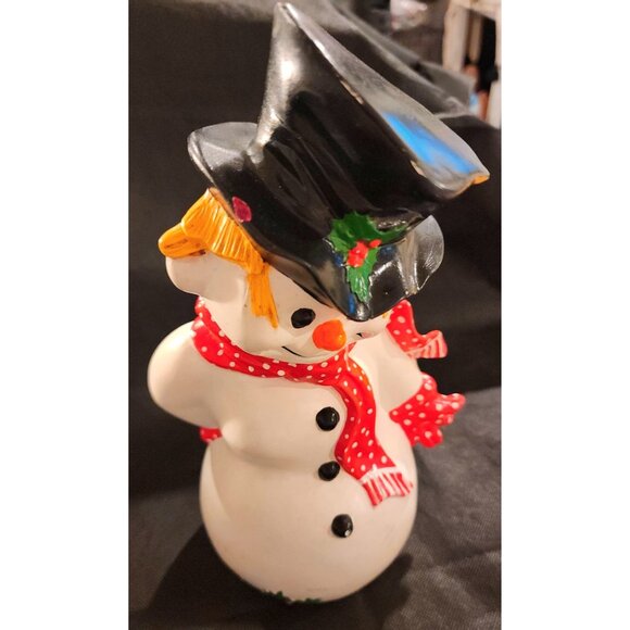 Vintage Ceramic Snowman Figurine With Polka Dot Scarf  Top Hat Decoration - Picture 3 of 12